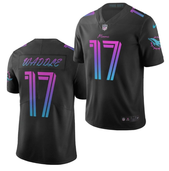 Men's Miami Dolphins #17 Jaylen Waddle Black City Edition Stitched Football Jersey